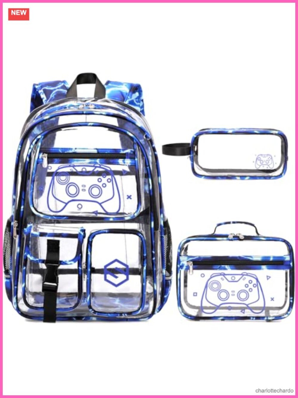 3-Piece Clear Backpack Set with Lunch Bag and Pencil Case for School